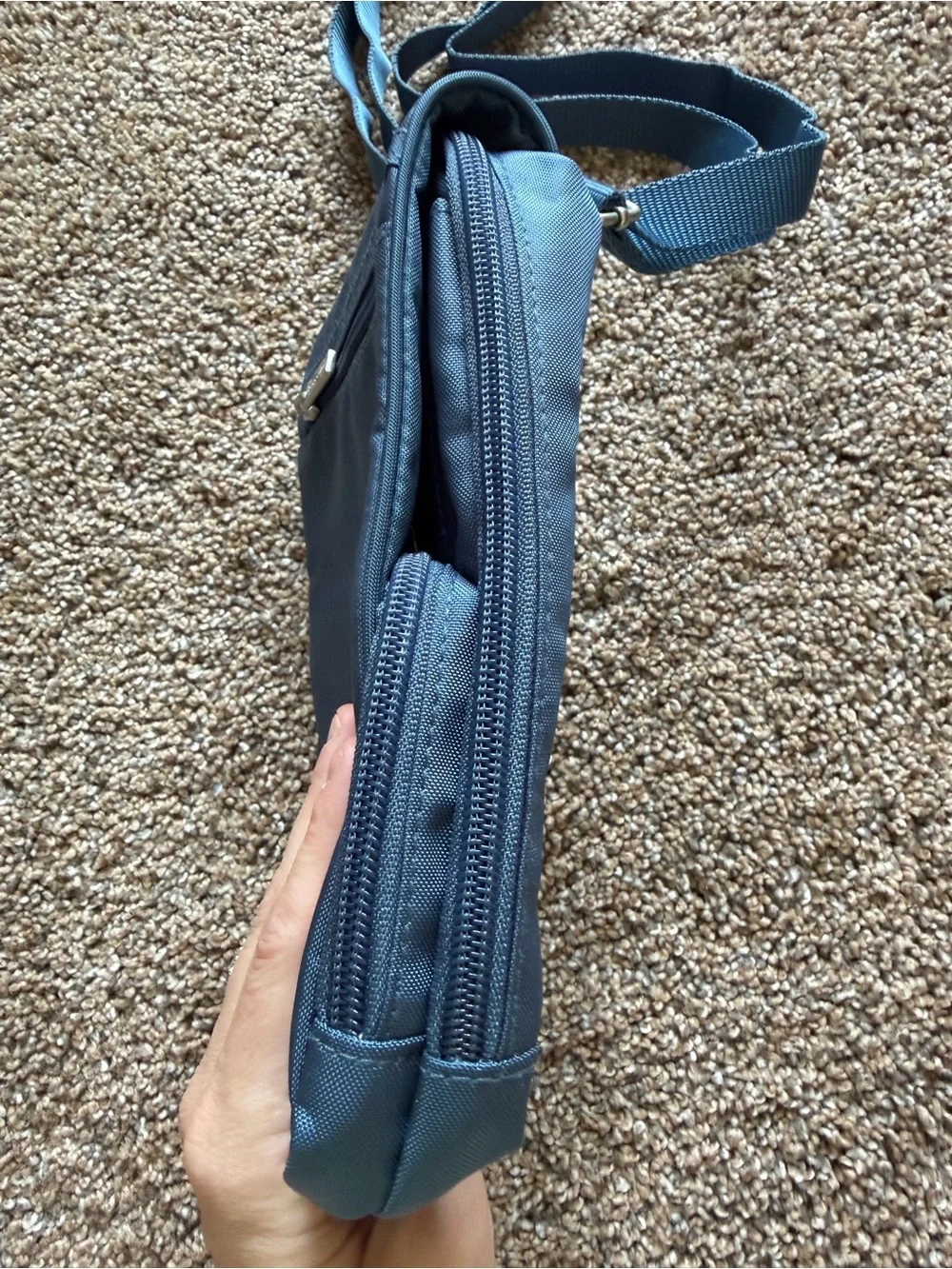 BAGGALLINI Slate Blue Long Nylon Zippered Crossbody Shoulder Bag